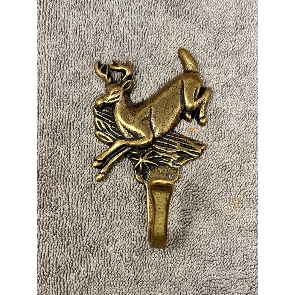 Vtg Belwith Solid Brass Leaping Deer Buck Wall Hook Rustic Lodge Cabin NEW